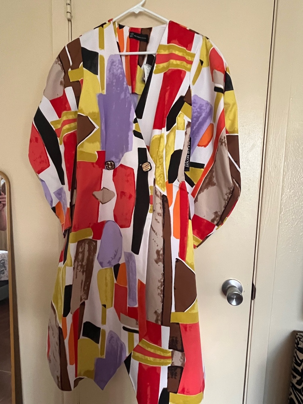 New York & Company Multi-Color Abstract Print Long Sleeve Dress